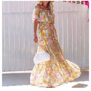 You Glow Girl Floral Off The Shoulder Maxi Dress Yellow